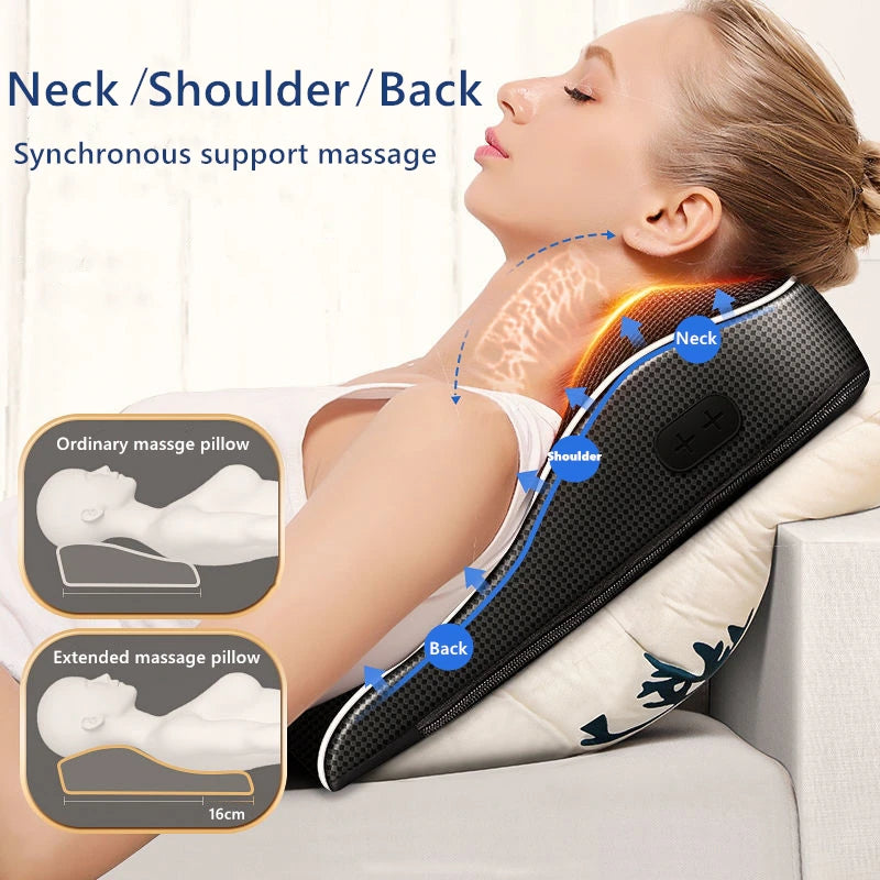 Electric Shiatsu Head Neck Cervical Ttraction Body Massager Car Back Pillow with Heating Vibrating Massage Device