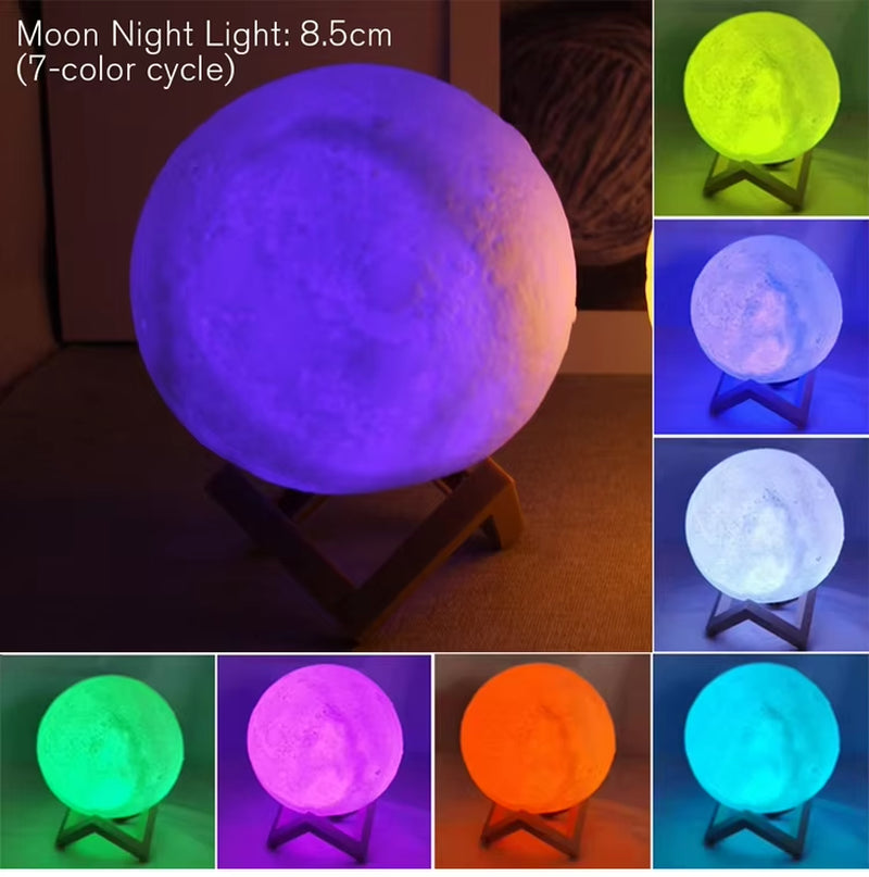 Moon Lamp LED Night Light Battery Powered with Stand Starry Lamp for Bedroom Decor Night Lights Kids Gift Moon Lamp